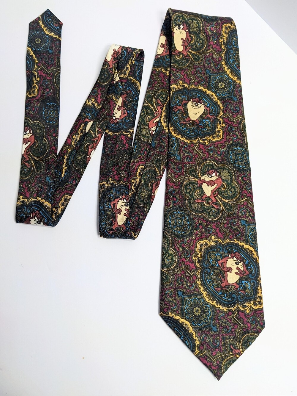 Looney Tunes Mania Necktie, Vintage Paisley Taz, Polyester, 1993